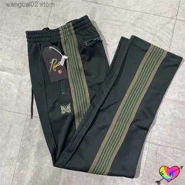 Męskie spodnie Blackish Green Awge Pantles Pants Mężczyźni 1 1 Wysokiej jakości haftowane igły motyli spodnie Track Classic Stripe Spodle T230602