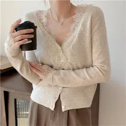 Women's Knits PLAMTEE 2023 Spring Lace Lady Sweaters Women Knitted Slim-Fit Gentle V-Neck Cardigans Full Sleeve Chic Sexy Elegant Coats