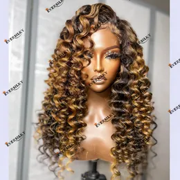 4/27 Honey Blonde Highlighted Wand Curl Full Lace Human Hair HD Lace Front Wig Side Part 360 Lace Frontal Indian Remy Hair Wig 13x6 Transparent Lace Wig