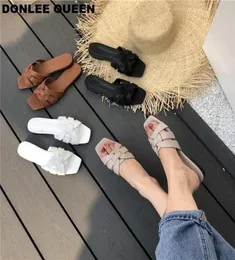 Donlee Queen Women Brand tofflor Summer Slides Open Toe Flat Casual Shoes Leisure Sandal Female Beach Flip Flops Big Size 41 Y2004660005
