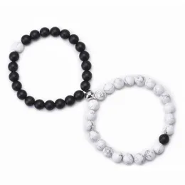 Beaded Black Matte Bead Bracelets White Holite Strands Bracelet For Lovers Distance Magnet Couple Friendship Jewelry Drop Delivery Dhgun