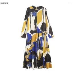 Casual Dresses 2023 Women O-Neck Printed High Street Mid-Length Dress Spring&Autumn Fashion Holiday Style Versatile