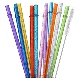 Drinking Straws Sts Glitter Reusable Colorf Plastic 11 Inches Clear Bpa Unbreakable Sparkle Tumbler Amjow Drop Delivery Home Garden Dhxgp