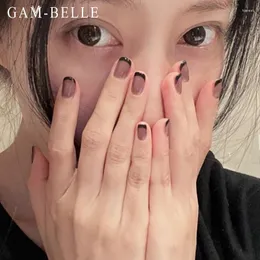 False Nails GAM-BELLE French Nude Black Fake Artificial Short Square Full Cover Detachable Press On Decoration DIY Manicure Tool