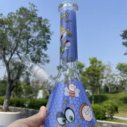 Pyrex cam nargile beher taban bong 10 inç 14mm kase eklemi dab yağ teçhizatları mavi picturer ile sigara içmek için su boruları