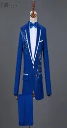 Royal Blue Sequin Embroidery Suit Men Wedding Groom Tuxedo Suits Pants Mens One Button Peak Lapel Stage Costume Traje Hombre 2XL 28158448