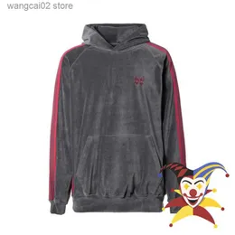 Men's Hoodies Sweatshirts Dark Grey Velvet Needles Hoodie Men Women Oversized Red Embroidery Butterfly AWGE Pullover T230602