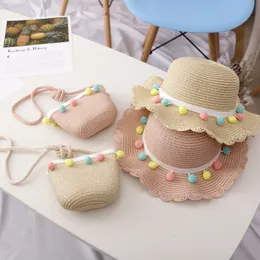 Czapki czapki Dziewczyny letnie moda Dzieci filtra przeciwsłoneczne słomka słoma torba dla fajnej dziewczyny urocze oddychające babyAccessories 230601