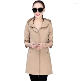 Trench Coats Feminino UHYTGF Primavera Outono Casaco Feminino Tamanho Solto Com Capuz Longo Feminino Jaqueta Bolso Com Zíper Femmino 643