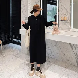 Casual Dresses 2023 Spring Autumn Korean Hooded Hoodies Woman Dress Elbise Loose Cotton Plus Size Sweatshirt Maxi Långt för kvinnor