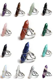 NEW Hexagonal Prism Rings Gemstone Rock Natural Crystal Quartz Healing Point Chakra Stone Charms Opening Rings for women men2063110