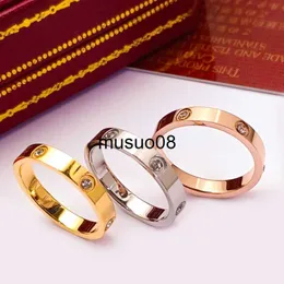 Anillos de banda 2023 de moda de acero inoxidable, color oro rosa, anillo de amor para mujeres, hombres, pareja, anillos de cristal, joyería de marca de lujo, anillo de bodas, regalo J230602