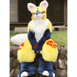 Żółty długi futra Husky Dog Fox Mascot Costume Yellow Fursuit Halloween Furry Suit Stroje Kreskówka Charakterystyka Dresschristmas