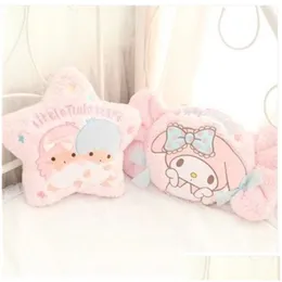 Travesseiros de pelúcia Almofadas Kawaii Almofada de desenhos animados My Melody Candy Little Twin Star Shape Soft Back Cushion Creative Sofá-cama Decoração Dhszt