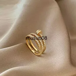 Bandringe 1 stücke Gold Ring Damen Mode Stil Multi Layer Kupfer mit Zirkonia Kalter Wind Hand Schmuck J230602