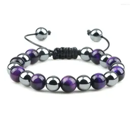 Strand Luxury Men Bracelet Bracelet Purple Tiger Eye Natural Stone Beads Bracelets Bangles Women Fashion Jewelry Pulsera