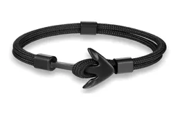 Trendy Punk Black Anchor Charm Bracelets para hombres Hecho a mano de múltiples capas Cadena de cuerda Pulsera de cuero Navy Hand Lucky Survival Vintage 3900629