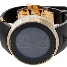 Factory Supplier Rubber Band Luxury Diamond Mens Digital Quartz Watch Digital YA114215 Black Gold Mens Sport Wrist Watches281G