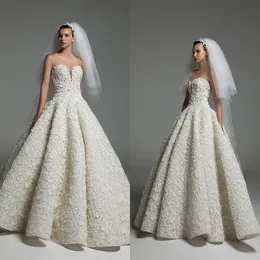 Abiti da sposa di lusso a-line Sweetheart senza maniche 3D Applicant Pieghe a strati Lunghezza del pavimento Cerniera su misura Plus Size Abito da sposa Vestidos De Novia