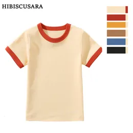 Tshirts 100% Cotton Small Children Summer Short Sleeve T shirt Boys Girls Color Matching Soft Comfy Tops Tees Kids Casual 230601
