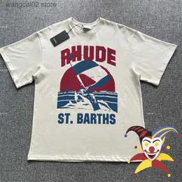 Camisetas masculinas Vintage RHUDE Sailing Print T-shirts masculinas femininas oversized camiseta de verão T230602