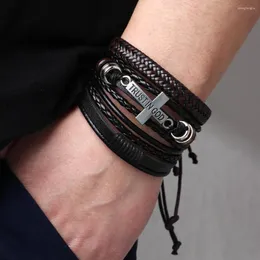 Bracelets à breloques Bracelet de mode Viking pour hommes Tissé à la main Crâne Bijoux Ensemble en cuir réglable