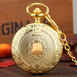 Pocket Watches Watch Gold Delicate Carved Pattern Shield Antique Steampunk Vintage Roman Numerals Quartz Reloj De Madera 230601