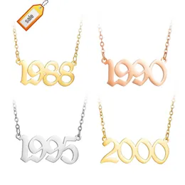 Birthday Gift Arabic Numeral Personalized 18K Gold Plated Stainless Steel Birth Year Necklace