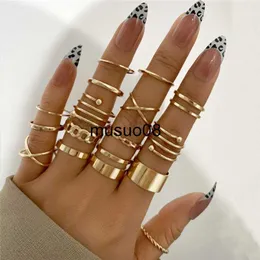 Band Rings Modyle New Fashion Gold Color Cross Rings Set For Women Punk Vintage Geometric Twist Hollow Ring Jewelry Trendy Accessories J230602