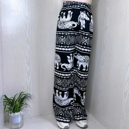 Capris Vintage Elephant Print szerokie legalne luźne proste spodnie Kobiety Wysokie talia Bohemian Ethnic Style Pants P230602