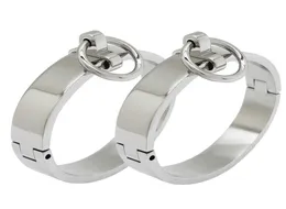 Polished Stainless Steel Lockable Slave Wrist and Ankle Cuffs Bondage Restraints Bracelet with Removable o Ring Q07178912726