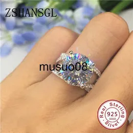 Band Rings Luxury 925 Sterling Silver Round Shape 6 Claws Rings with Clear Big CZ Cross Infinity Finger Rings for Women Jubileum Sale J230602