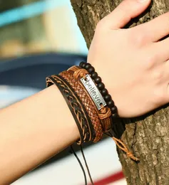 multicouche réglable bracelets en cuir tressé Tag Believe bracelet bracelet banle manchette femmes mens bracelet volonté et sable fashion5071430