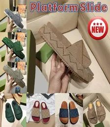 New designer slipper Midheel Platform Slide Sandals beach shoes luxury men women sandal summer slides xAd Grey Dark Green Camel E1718536