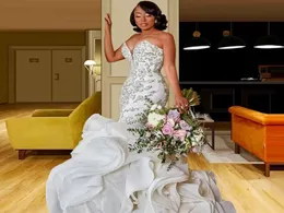 Arabic Sweetheart Mermaid Wedding Dress Lace Beading Ruffles Train Bridal Gowns Plus Size Luxury vestido de novia 03263330388