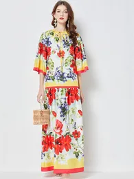 Dress Bohemian Holiday Bow Tie Vneck Flare Sleeves Ruffle Flower Summer Dress Women Floral Print Loose Aline Maxi Robe Beach Vestido