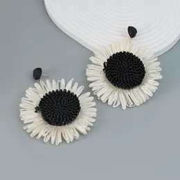 S3714 Fashion Jewerly Summer Raffia Straw handmade Flower Dangle Earrings For Women Braided Floral Stud Earrings