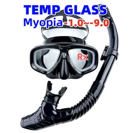 Dykmasker optisk myopia dykning dykmask snorkel set härdad glas torr topp simning googles närsynta linser kortsiktiga 230601