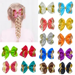 4 Inches Lovely Handmade Bowknot Baby Hair Clips Double Layer Ribbon Bows Infant Hairpin Kids Headwear Photography Props