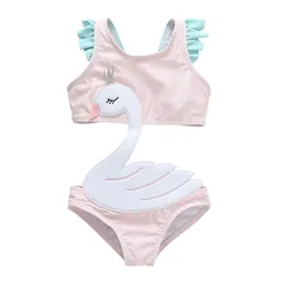 One-Pieces Honeyzone Pink Swan Belly Protection Whole Swimsuit Girls Swimwear Babi Child Infant Children Teen Kids Cartoon Bathing Suit 230601