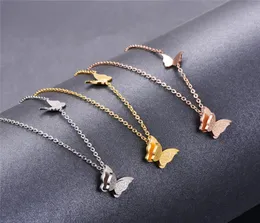 Titanium Steel rose gold color Fashion Women Double Butterfly Pendant NecklaceHoliday Pendant Necklace For Her at Cheap 9175961