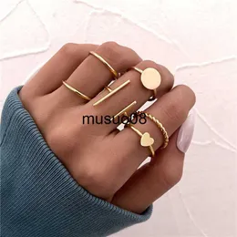 Band Rings Modyle Vintage Gold Color Heart Geometric Midi Joint Ring Set for Women Minimalist Metal Opening Knuckle Ring J230602