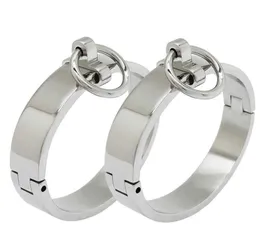Polished Stainless Steel Lockable Slave Wrist and Ankle Cuffs Bondage Restraints Bracelet with Removable o Ring Q07176621345