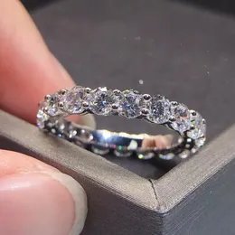 Eternity 3mm Moissanite Diamond Pierścień 100% Real 925 Srebrny Party Wedding Pierścienie dla kobiet Mężczyzn zaręczynowy biżuteria