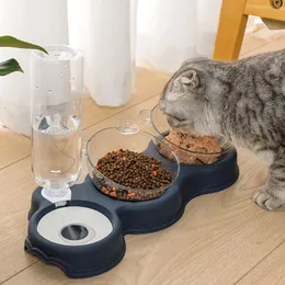 Suprimentos Cat Alimentador Automático Duplo Bowl3 em 1 Dispensador de Água Recipiente de Alimentos para Cães Beber Prato Levantado Pet Waterer Feeder Segurança