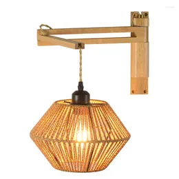 Wall Lamp Rattan Bamboo Sconce Lights Fixture LED Vintage Lighting Bedside Retro Lamps Industrial Decor Dining Room Bedroom