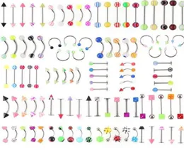 105pcsset Mix Acrylic Stainless Steel Eyebrow Navel rings Belly Lip Tongue Ring Nose Bar Rings Body Piercing Jewelry C0605342009