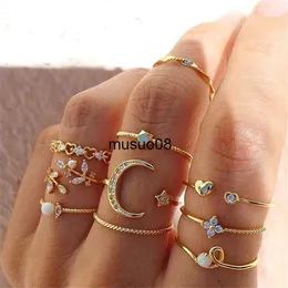 Band Rings 10Pcs Rings Suit For Women Gold Chain Ring Set Bohemian Style Coin Snake Moon Star Party Trend Gift Jewelry J230602