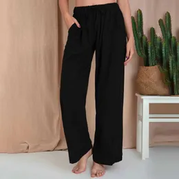 Women's Pants Capris Fully matched women's fashion elastic black wide leg pants solid high waist loose Trousers casual Hipster street clothing P230602