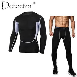 Men's Tracksuits Detector Mens Bodybuilding Tight Long Sleeves Shirts Leggings Sport Suit Compression Shirt Pants Set Workout Fitness Sportswear J230601